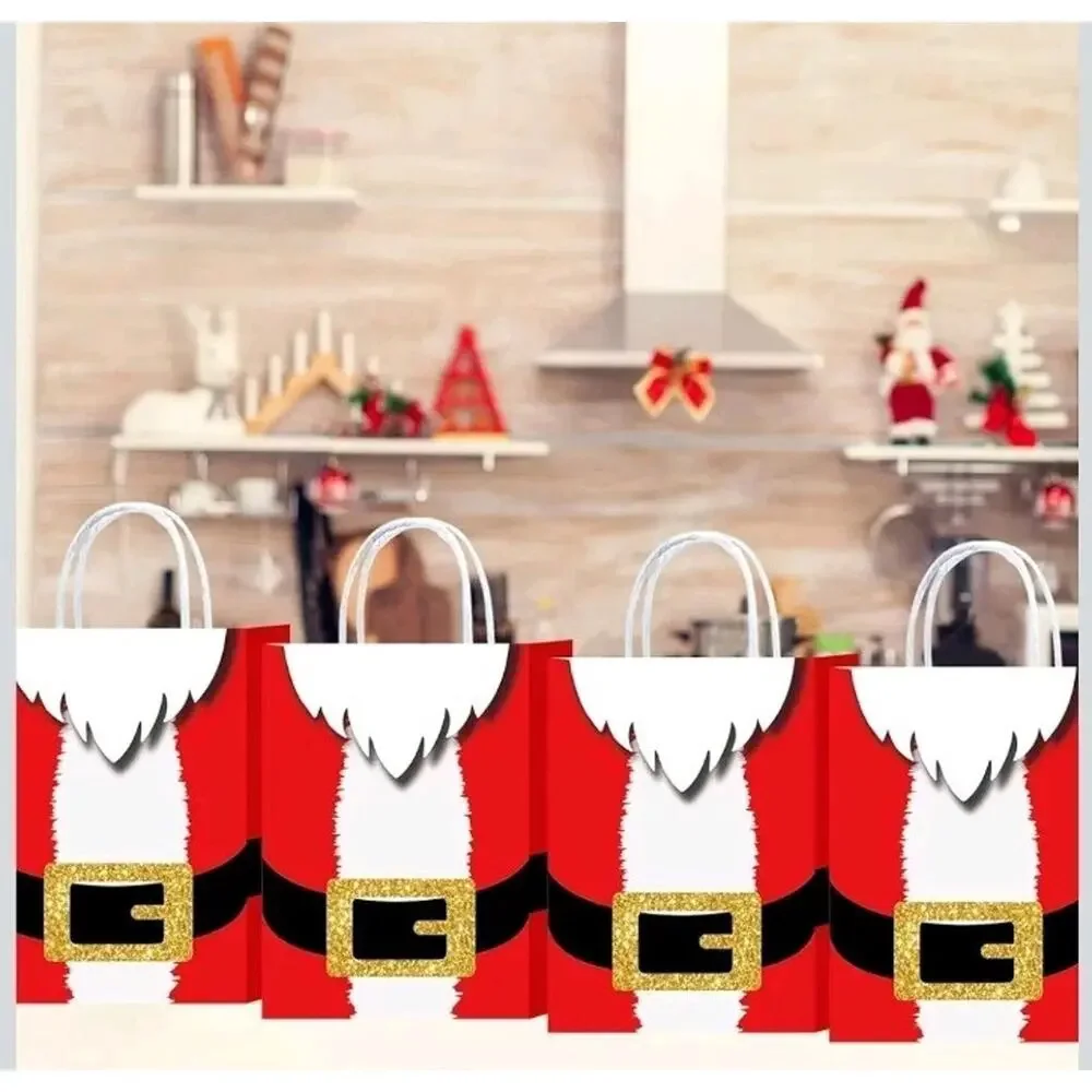 HongXingHai 8Pcs Fine Christmas Kraft Paper Gift Bags With Handles - Holiday...
